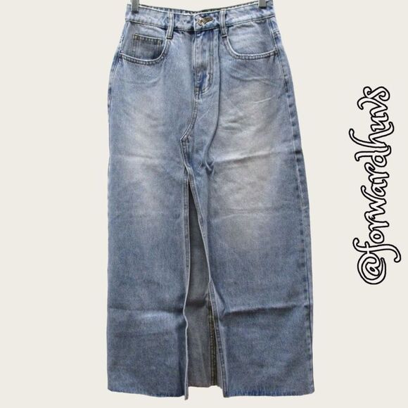 Parke Button Down Medium Wash Midi Maxi Denim Skirt Size XS - Picture 1 of 12